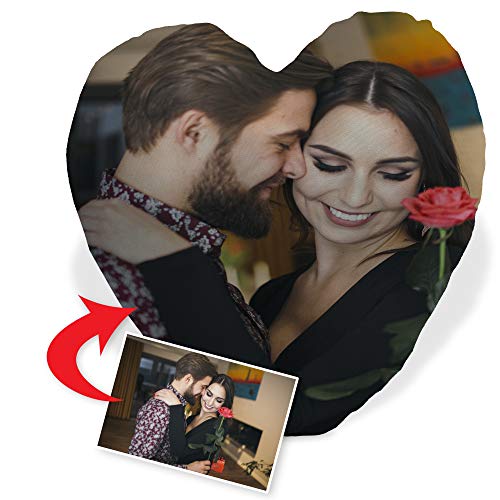 Cojin Corazon Personalizado con Foto. Regalos Enamorados Personalizados. Impresión Total por Las 2 Caras hasta la Costura. Relleno Incluido. Varios Tamaños. 35X35