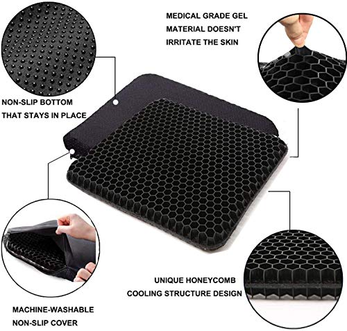 Cojín de Gel para Asiento de Oficina, cojín de Gel para Silla de Oficina, diseño Transpirable para Coche, Oficina,Silla de Ruedas, camión (Negro)