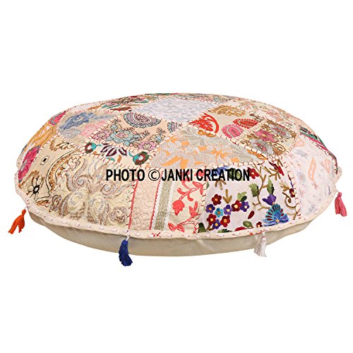 Cojín de suelo redondo bohemio, tradicional vintage indio puf suelo/taburete de pie, 100% algodón, cojín de decoración de arte, solo funda,Pouf 16, indio bohemio