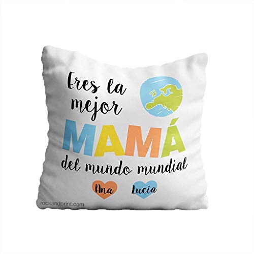 Cojín Mamá personalizado 40x40 cm incluye relleno. Elige color. Regalo día de la Madre, Navidad, Cumpleaños, Reyes Magos, Aniversario. Cojines originales. Mejor mama mundo Idea regalo mujer