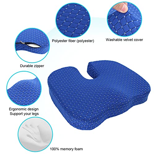 Cojín viscoelástico para asiento, Cojín Ortopédico de Espuma Viscoelástica Cojín Hemorroides Antideslizante con Funda, Cojin Coxis para Silla para la Oficina, casa, Coche, Silla de Ruedas(azul)