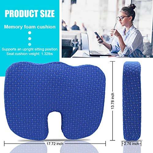 Cojín viscoelástico para asiento, Cojín Ortopédico de Espuma Viscoelástica Cojín Hemorroides Antideslizante con Funda, Cojin Coxis para Silla para la Oficina, casa, Coche, Silla de Ruedas(azul)