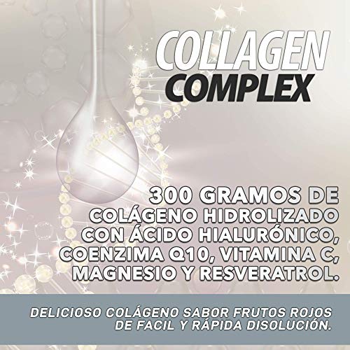 Colágeno Hidrolizado con Ácido Hialurónico, Magnesio, Coenzima Q10, Resveratrol y Vitamina C | Protege y Repara Articulaciones, Músculos y Huesos | Elimina Arrugas y Nutre la Piel | 300g Frutos Rojos