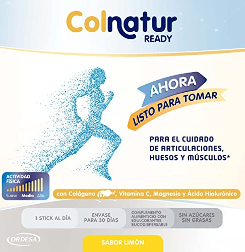 Colnatur Ready Listo Para Tomar - Colágeno con Magnesio, Ácido Hialurónico y Vitamina C, 30 Sticks Monodosis