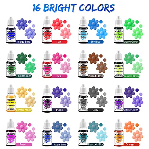 Colorante de cera para velas, 16 colores líquidos, incluye 2 aceites aromáticos para kit de fabricación de velas, cera de soja, cera de gel, cera de abeja, parafina con 20 mechas