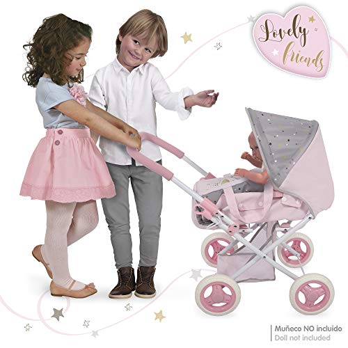 ColorBaby - Carrito de muñecas 3 en 1, sillita de paseo y canasto con asas lovely friends (49275)