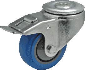 Colson Rueda 80 mm Giratoria con Agujero Pasador y Frenos Doble para Bancos de Trabajo, Carritos, Trolleys, Mesas de Centro, Maceteros, Estanterías, Carritos de la Compra -Blue Elastica Performa