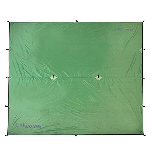 COLUMBUS - Light Tarp 2000 Carpa Refugio. Toldo Impermeable para Montar con Bastones de Trekking. 14 Bucles de Sujeción. Incluye Elementos Reflectantes y Piquetas. 293 x 250 cm. Peso: 0,8 kg.