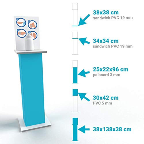 Columna con estante para dispensador de gel higienizante desinfectante de manos, 38 x 96 cm