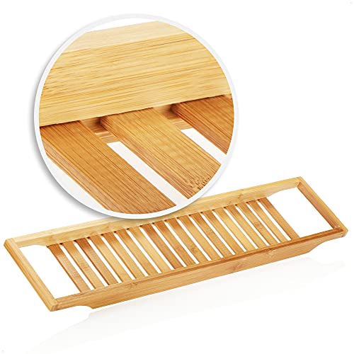 com-four® Bandeja de baño de bambú - Práctico Soporte de baño - Bandeja de baño de Madera con 65 x 14,5 cm (65x14,5cm)