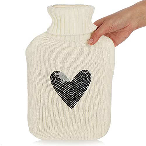 com-four® Botella de Agua Caliente de 2 litros, Almohadilla térmica acogedora con Funda de Tela, Bolsa de Agua Caliente para niños y Adultos, para el Tratamiento del Dolor y la Fiebre.