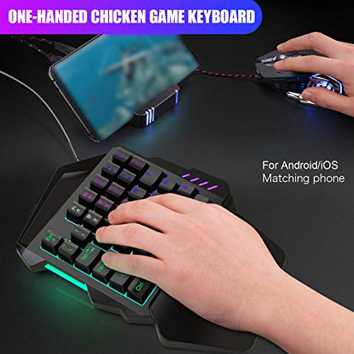 Combo de Teclado de Ratón para Juegos con una Sola Mano, Retroiluminación LED en Color 5500DPI Diseño Ergonómico Ajustable o Win/Android/OS X