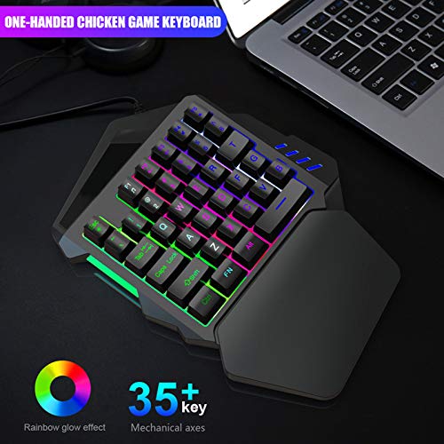 Combo de Teclado de Ratón para Juegos con una Sola Mano, Retroiluminación LED en Color 5500DPI Diseño Ergonómico Ajustable o Win/Android/OS X