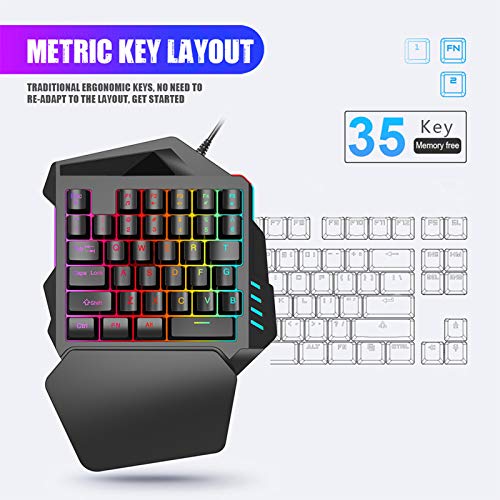 Combo de Teclado de Ratón para Juegos con una Sola Mano, Retroiluminación LED en Color 5500DPI Diseño Ergonómico Ajustable o Win/Android/OS X