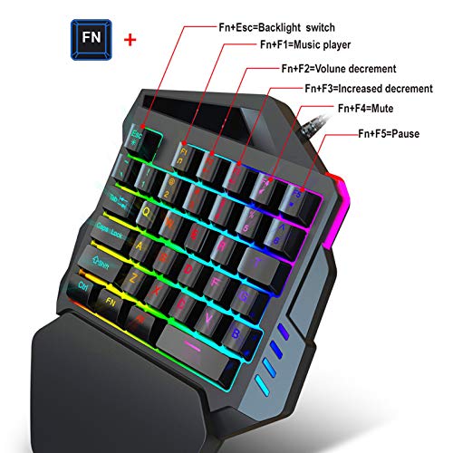 Combo de Teclado de Ratón para Juegos con una Sola Mano, Retroiluminación LED en Color 5500DPI Diseño Ergonómico Ajustable o Win/Android/OS X