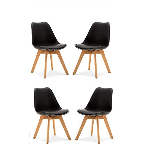 Comfortableplus Pack de 4 sillas de Comedor/Oficina con Madera de Haya Piernas para Comedor/Sala de Estar/Café / Restaurante, Negro