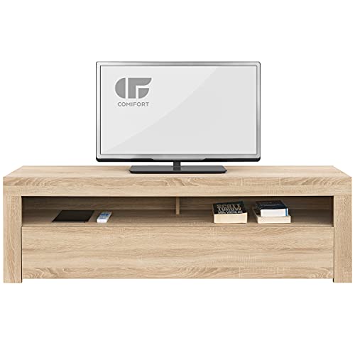 COMIFORT AP84S – Mueble TV Salón Moderno Mesa Televisión, Colores: Blanco, Blanco/Roble, Roble, Medidas: 160x35x50 Cm (Roble)