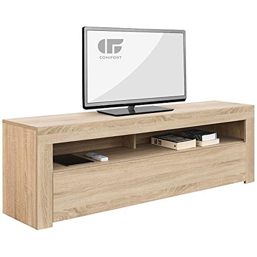 COMIFORT AP84S – Mueble TV Salón Moderno Mesa Televisión, Colores: Blanco, Blanco/Roble, Roble, Medidas: 160x35x50 Cm (Roble)