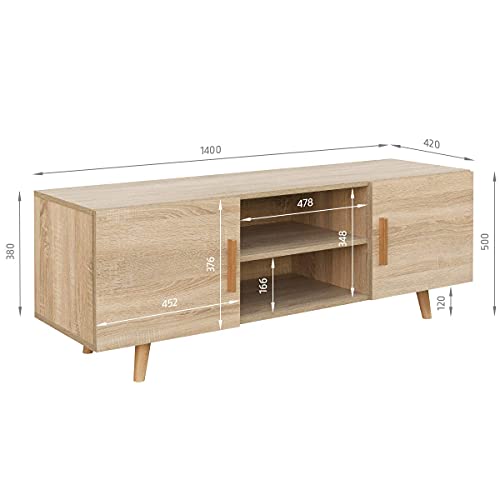 COMIFORT Mueble de TV - Mesa de Salón Moderno, Estilo Nórdico, Puertas con Tirador y Patas de Haya 100%, Muy Resistente, Fabricado en Europa, Color Roble