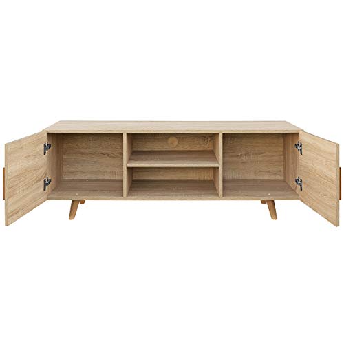 COMIFORT Mueble de TV - Mesa de Salón Moderno, Estilo Nórdico, Puertas con Tirador y Patas de Haya 100%, Muy Resistente, Fabricado en Europa, Color Roble