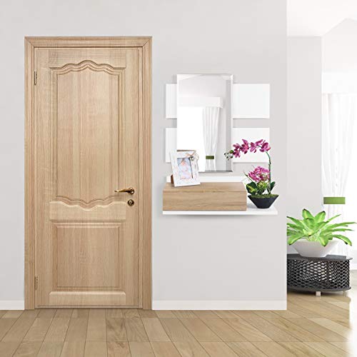 COMIFORT Recibidor Colgante - Mueble de Entrada con Cajón, Espejo y Estante de Estilo Nórdico y Moderno, Muy Resistente y Estable, de Color Blanco y Roble