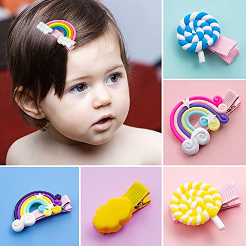 Comius Sharp 12 Piezas Pinzas para el Cabello Coloridas, Accesorios para el Cabello Lollipop Horquillas Arcoiris, Baiyun & Arco Iris Horquilla, Pinza de Pelo Regalo para Niños Fiestas Cumpleaños