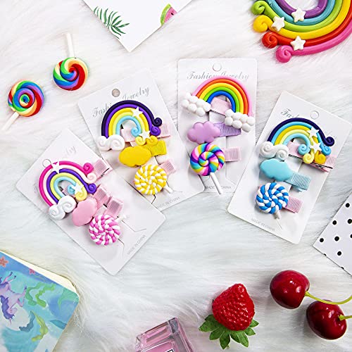 Comius Sharp 12 Piezas Pinzas para el Cabello Coloridas, Accesorios para el Cabello Lollipop Horquillas Arcoiris, Baiyun & Arco Iris Horquilla, Pinza de Pelo Regalo para Niños Fiestas Cumpleaños