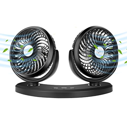 COMLIFE Ventiladores USB Giratorio de Doble Cabeza 3 Velocidades Ajustables 5V / 2A Ventilador Silencioso Potente para Escritorio, Tablero de Mandos, Vehículos, Camión, Asiento Trasero, Barco, etc