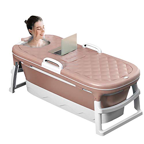 ConBeauty Bañera portátil de 115x62x52cm para Adultos y bebés, bañera ergonómica Plegable, bañera de hidromasaje para el hogar, Ducha, bañera con Cubierta termostática