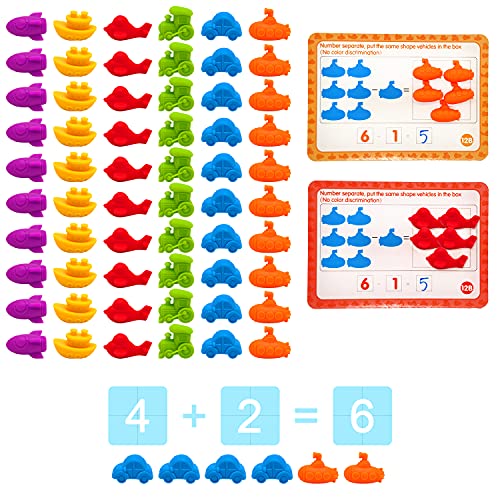 Conteo de juguetes de vehículos con tazas de clasificación a juego Tarjetas educativas Conjunto de actividades de conteo Montessori Clasificación | Pre-School Color Aprendizaje Juguete Para Niños