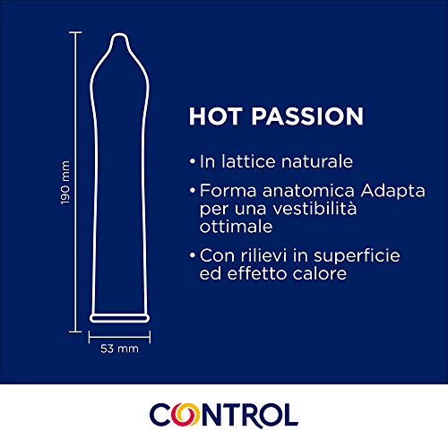 CONTROL Preservativos Hot Passion - Condones Con Efecto Calor Y Textura De Puntos Y Estrías Para Mayor Estimulación - 10 Uds - Látex - Color Transparente - Forma Ergonómica, estandar, 45 g