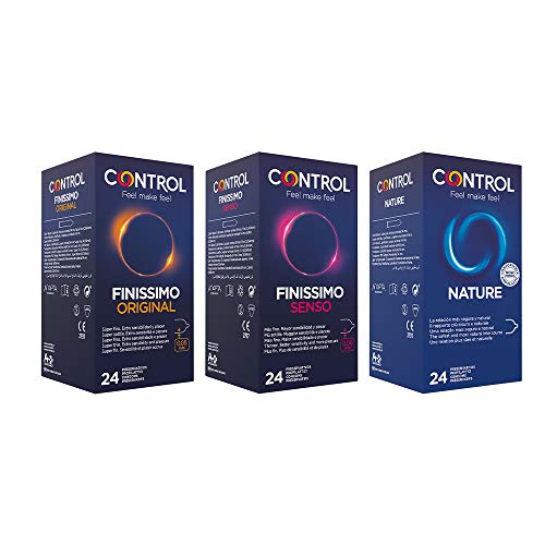 Control Preservativos Nature, Finissimo, Senso 72 ud - Pack 3 Cajas De Condones: 1x Placer Natural, 1x Súper Fino y 1x Más Fino 24 ud, Lubricados, Ajuste Perfecto, Sexo Seguro (Caja Ahorro)