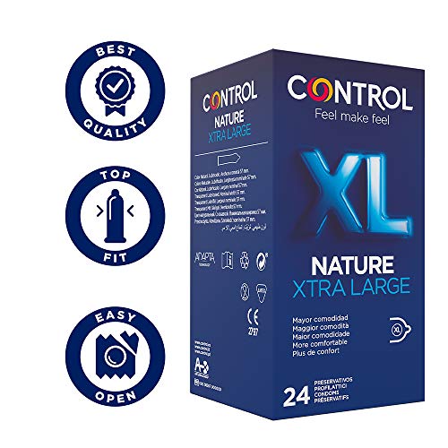 Control Preservativos Nature XL, Finissimo XL 48 ud - Pack 2 Cajas De Condones: 1x Tamaño Más Grande 24 ud y 1x Muy Finos y Más Grandes 24 ud, Lubricados, Ajuste Perfecto, Sexo Seguro (Pack Ahorro)