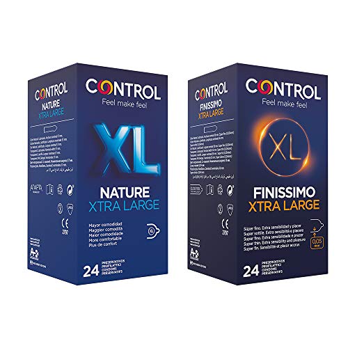 Control Preservativos Nature XL, Finissimo XL 48 ud - Pack 2 Cajas De Condones: 1x Tamaño Más Grande 24 ud y 1x Muy Finos y Más Grandes 24 ud, Lubricados, Ajuste Perfecto, Sexo Seguro (Pack Ahorro)