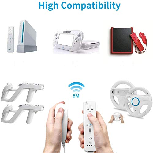 Controlador de Movimiento Remoto Inalámbrico Wii, Controlador Motion Plus Integrado Remoto e Nunchuck con Custodia en Silicona para Wii e Wii U (White)