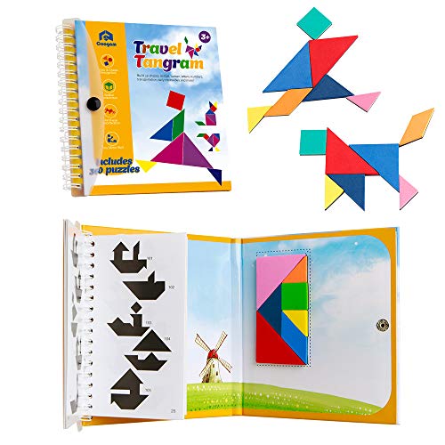 Coogam Viaje magnético Tangram Puzzles Libro Juego Tangrams Jigsaw Formas Disección con Solución para Niños Adulto Holiday Traveler Tangoes Challenge IQ Educational Toy (360 Patrones)