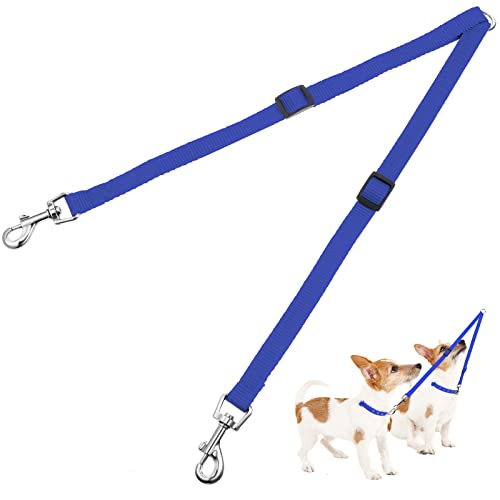 Correas Dobles Ajustables de Mascotas Correa de Doble Divisor de Doble Perros sin Enredos de Entrenador Guiar Caminar para Dos Perros (Azul)