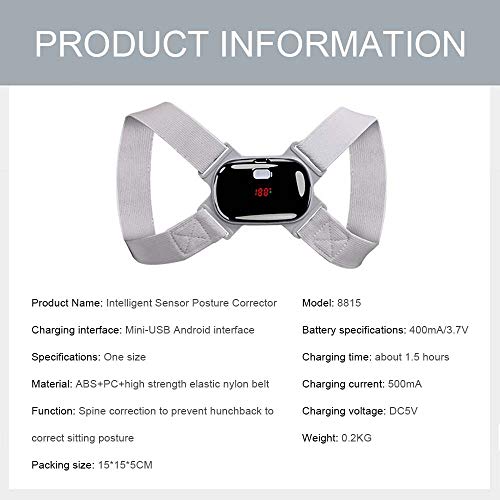 Corrector de Postura Espalda de Espalda Ajustable con recordatorio de vibración, Endereza la Espalda Invisible, Cinturón de Espalda para Soporte de Espalda Recta y Alivio del Dolor,Gray