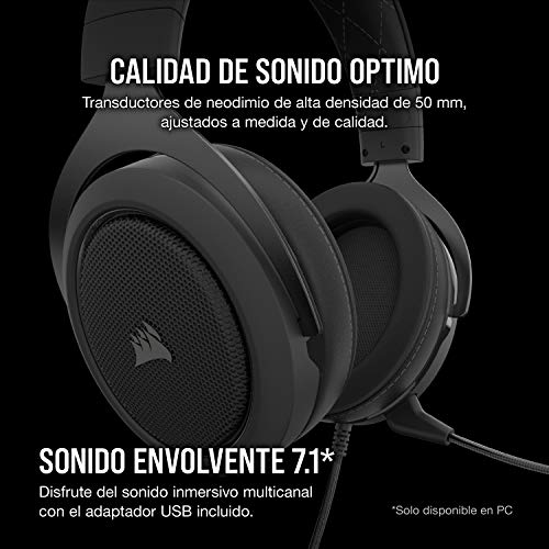 Corsair HS60 Pro Surround Auriculares para Juegos (7.1 Sonido Envolvente, Espuma viscoelástica Almohadillas, Unidireccional micrófono, Compatible con PC, PS4, Xbox One, Switch y móviles). Negro