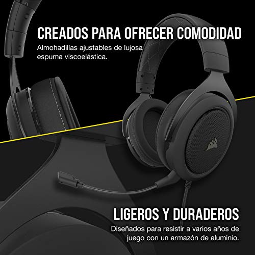 Corsair HS60 Pro Surround Auriculares para Juegos (7.1 Sonido Envolvente, Espuma viscoelástica Almohadillas, Unidireccional micrófono, Compatible con PC, PS4, Xbox One, Switch y móviles). Negro