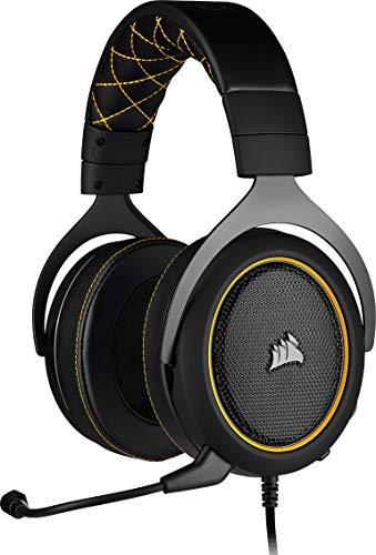 Corsair HS60 PRO Surround Auriculares para Juegos (7.1 Sonido envolvente, Espuma viscoelástica almohadillas, Unidireccional micrófono, Compatible con PC, PS4, Xbox One, Switch y móviles), Amarillo