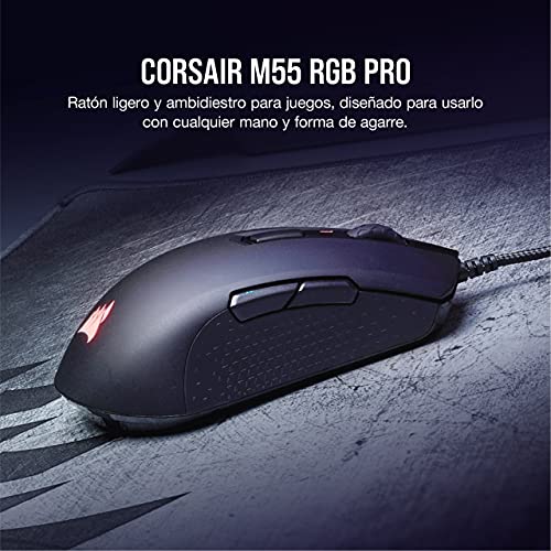 Corsair M55 RGB PRO, Ratón Óptico, Tamaño Único, Negro