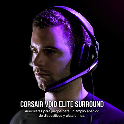 Corsair Void Elite Surround Auriculares para Juegos, 7.1 Sonido Envolvente, Micrófono omnidireccional, Compatible con PC, PS4, Xbox One, Switch y Móviles, Color Negro