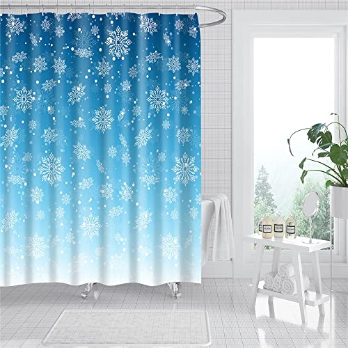 Cortina de Ducha con Estampado de Cielo Estrellado cósmico, decoración de baño Cortina de Copo de Nieve de Navidad de poliéster Impermeable S.5 150x180cm