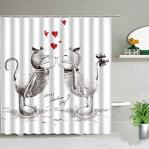 Cortina de poliéster Impermeable de Oso Animal de Dibujos Animados de Gato Lindo, decoración de baño con Pantalla de Cortina de Ducha de Gancho S.7 150x180cm