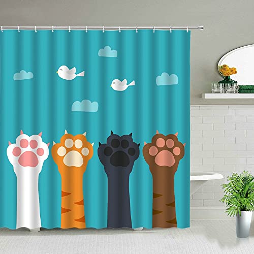 Cortina de poliéster Impermeable de Oso Animal de Dibujos Animados de Gato Lindo, decoración de baño con Pantalla de Cortina de Ducha de Gancho S.7 150x180cm