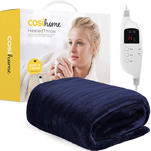 Cosi Home Manta Térmica Eléctrica, Extra grande 180 x 130 cm 9 Niveles de Calor, Lavable en Lavadora, con Control Digital, Temporizador y Auto Apagado - Azul Marino y Crema