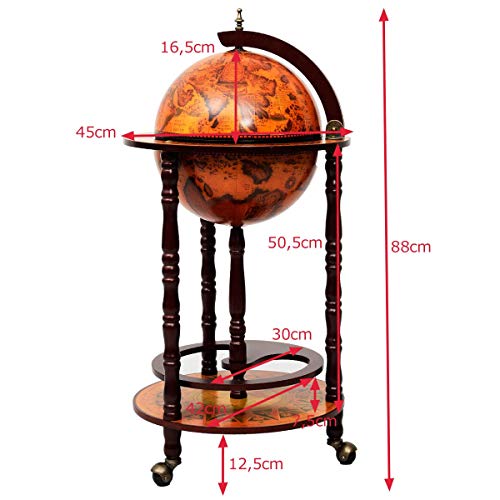 COSTWAY Botellero Minibar Globo Retro Vino Cóctel Whisky Organizador Carrito de Service con Ruedas