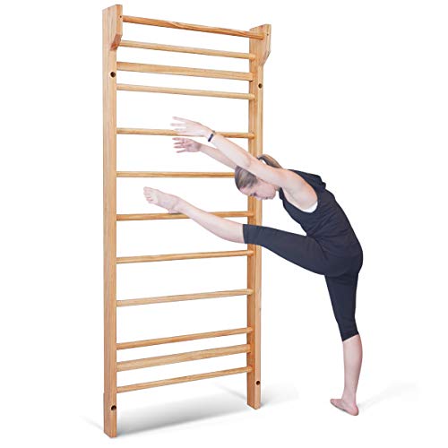 COSTWAY Escalera Sueca Barras de Pared 195x80x14cm Madera Espaldera para Gimnasio Fitness Casa Deportiva Carga hasta 100 kg