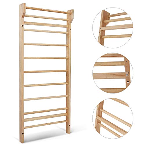 COSTWAY Escalera Sueca Barras de Pared 195x80x14cm Madera Espaldera para Gimnasio Fitness Casa Deportiva Carga hasta 100 kg